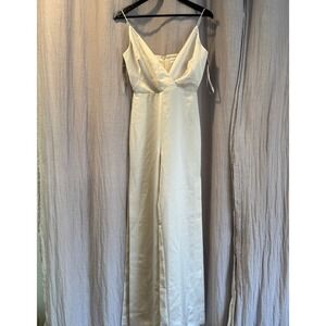 monique lhuillier Wide Leg Jumpsuit Wrap V-Neck Spaghetti Strap Sleeveless Cream